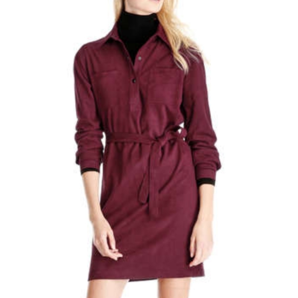 NWT Joe Fresh maroon suede shirt dress size L